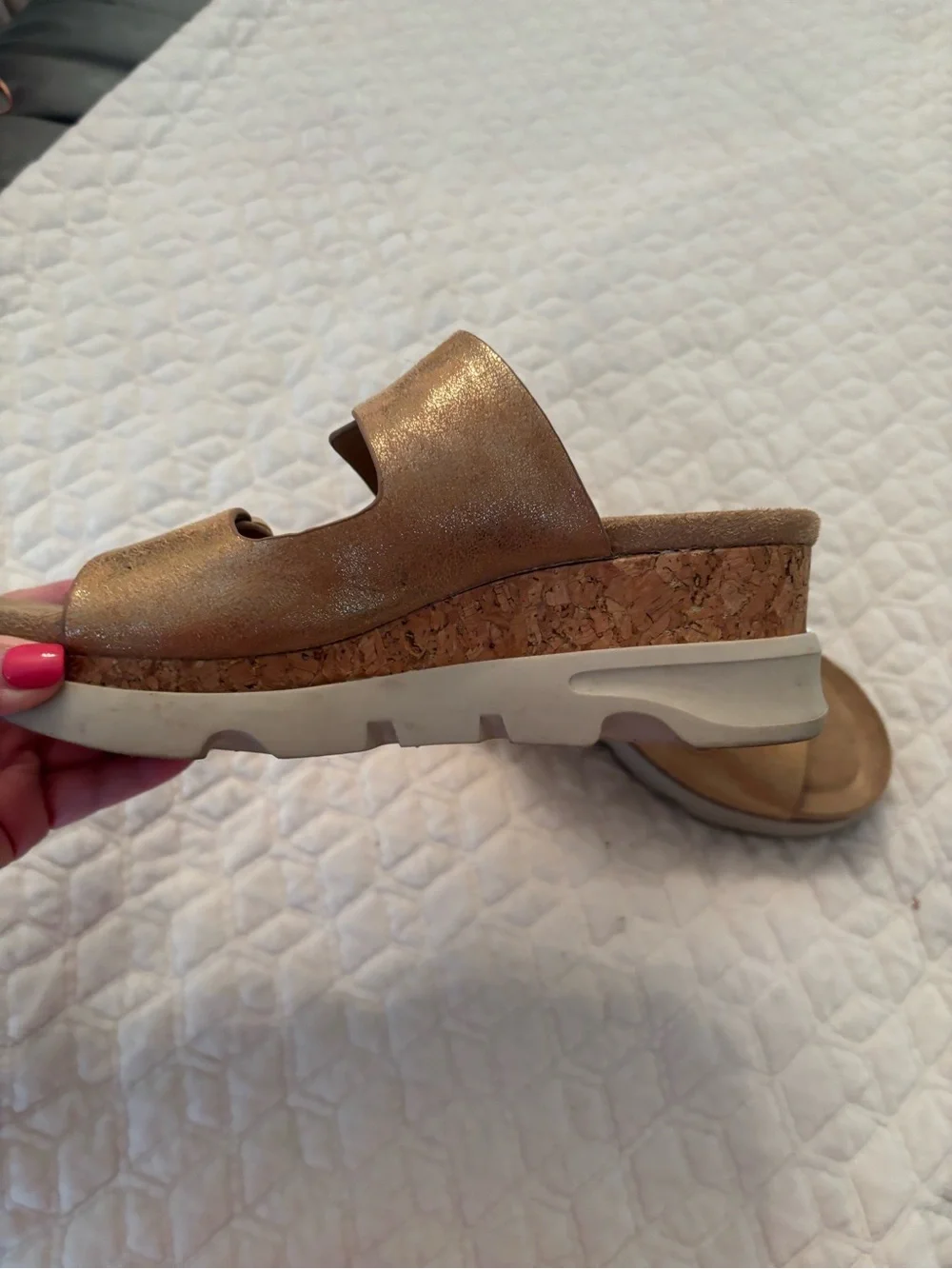 Pierre Dumas Metallic Bronze Double Buckle Slide Mules